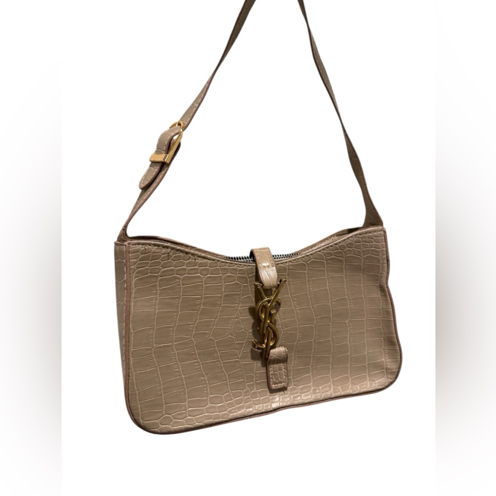 YSL faux reptile skin leather Y2K style Elegant Tan Shoulder Bag